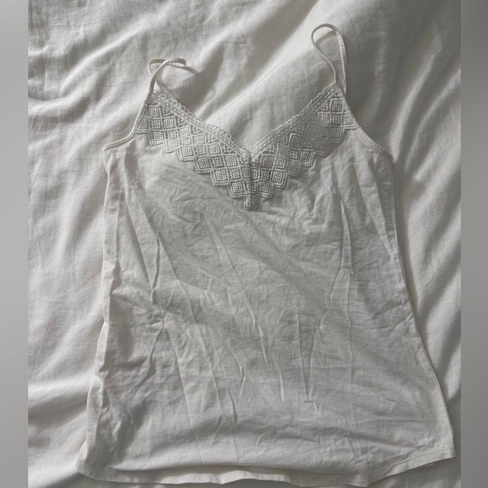 LOFT white Cami with Delicate Trim